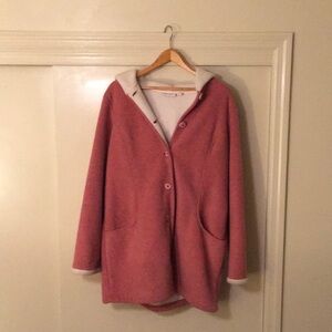 Pink and white, soft fleece coat